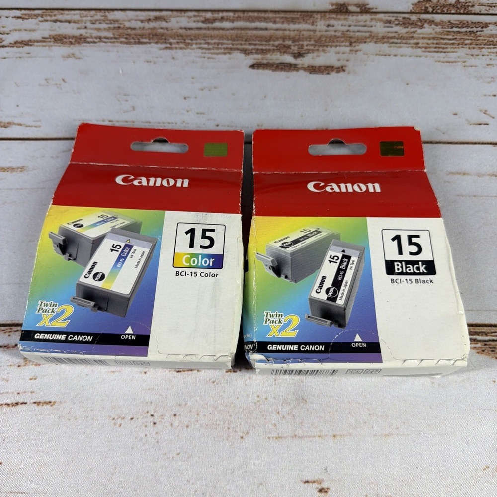 Canon BCI-15 Black & BCI-15 Color Ink Tanks Lot of 2 Genuine New Damaged Box